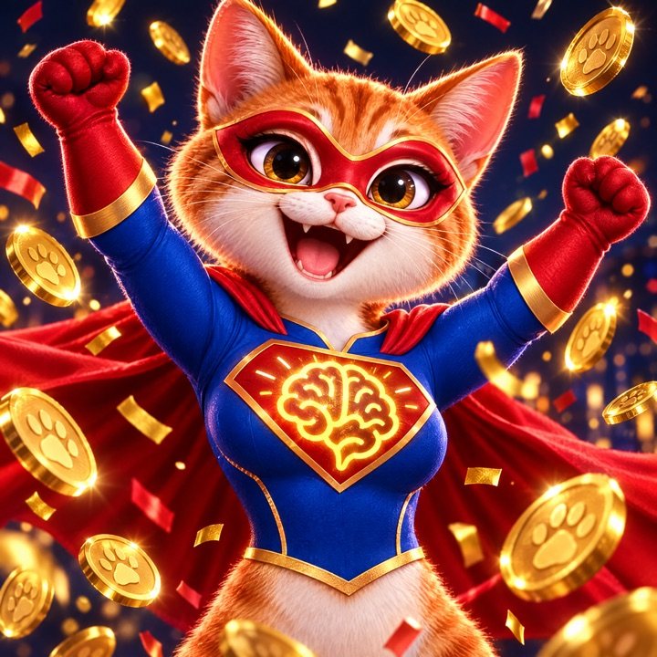 Super Intelligent Cat celebrating